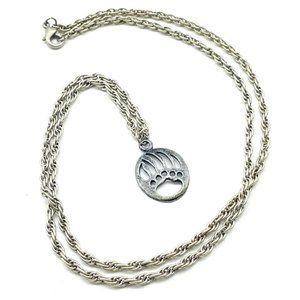 Bear Paw Pendant Necklace Silver Tone Rope Chain Ethnic Native Tribal Southwest